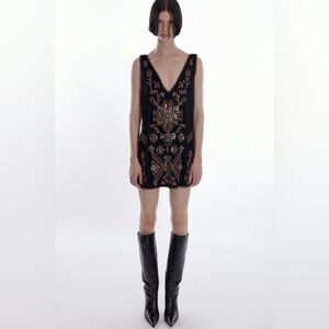 Zara Velvet Embroidered Mini Dress XS | Boho Western Whimsygoth Party